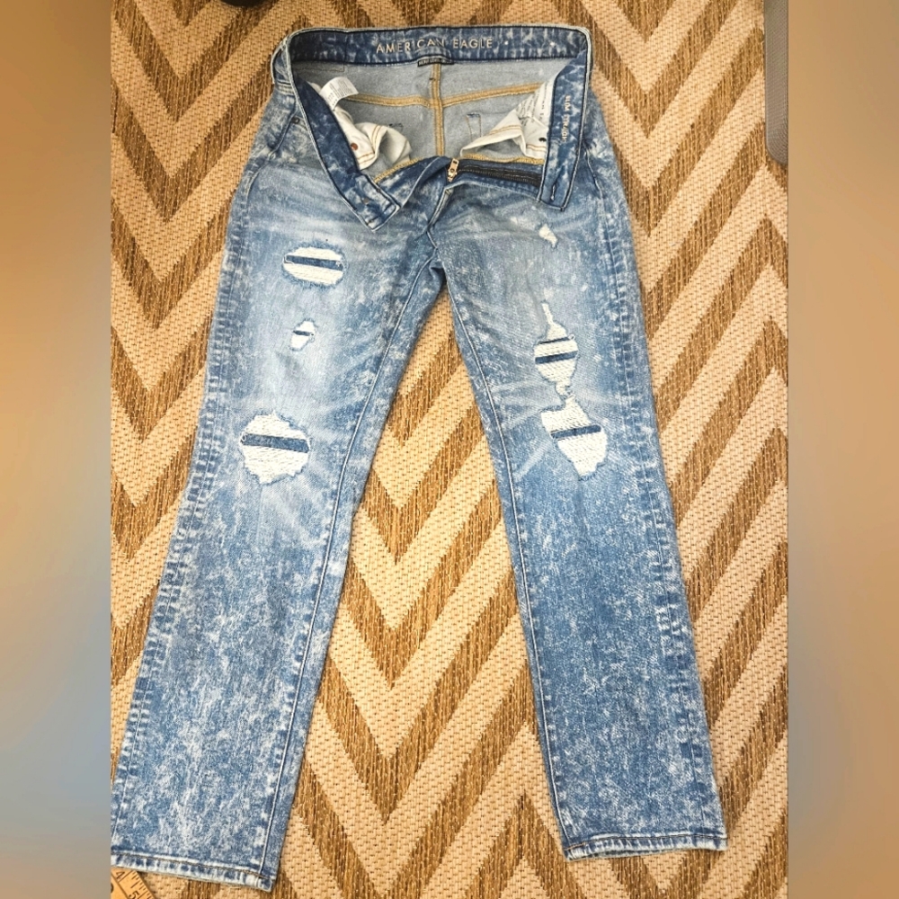 American Eagle Distressed Acid Washed Jeans 31x30 5191 Destroyed patched rips